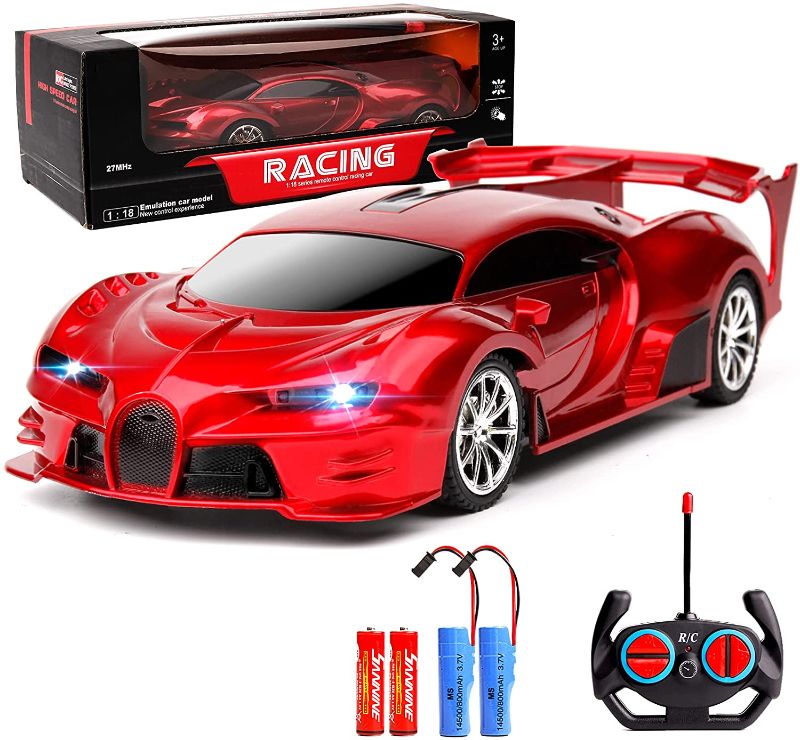 Photo 1 of KULARIWORLD Remote Control Car 1/18 Rechargeable High Speed RC Cars Toys for Boys Girls Vehicle Racing Hobby with Led Light Xmas Birthday Gifts for Kids (Red)
