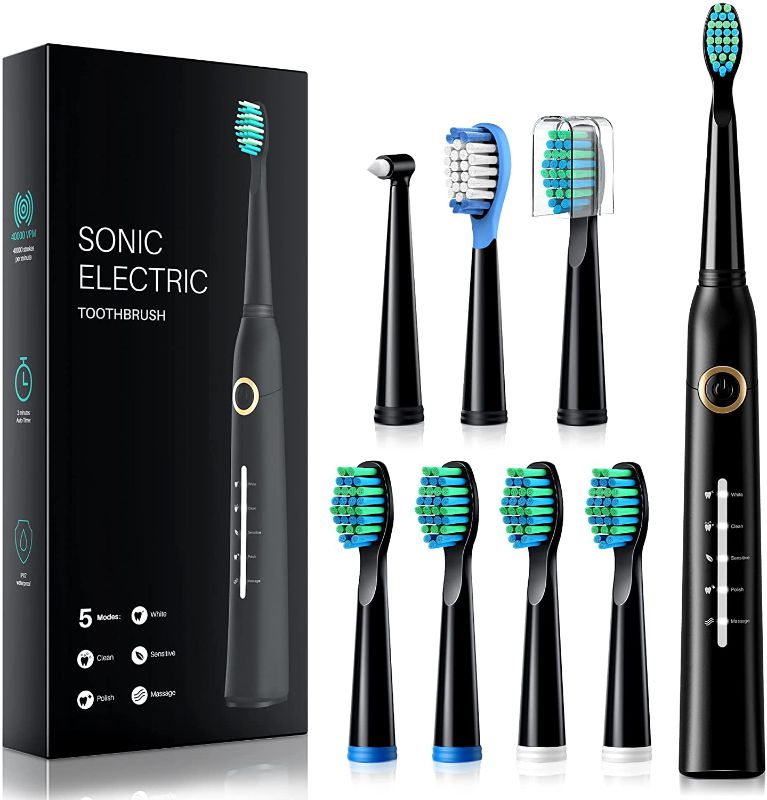 Photo 1 of Electric Toothbrush for Adults, 8 Brush Heads Sonic Electric Toothbrushes, 40000 VPM Deep Clean,  5 Modes Power Rechargeable Toothbrushes, 3 Hours Charge Last 30 Days
