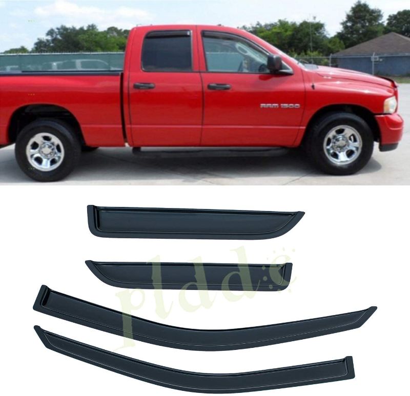 Photo 1 of  4 pcs Window Visors Compatible with 2009-2018 Ram 1500 Quad/Extended Cab with Full Size Front Doors + Half Size Rear Doors Sun/Rain Guard Wind Deflector Vent Shade Outside Mount
