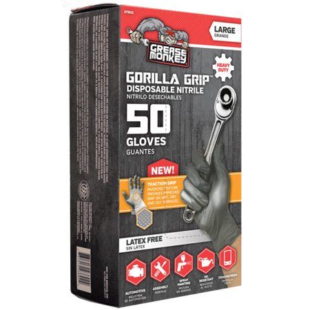 Photo 1 of  Mens Grease Monkey Large Gorilla Grip Nitrile Disposable Glove, 50 Count 2 pack 