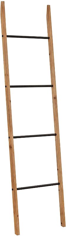 Photo 1 of Amazon Brand – Rivet Contemporary Fir Decorative Blanket Ladder with Iron Rungs - 71.65" Height, Black and Natural Wood (two rungs are slightly bent)