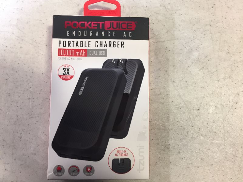 Photo 1 of PocketJuice Endurance AC -10,000 mAh Power Bank With Dual USB Ports And Built In Wall Plug
