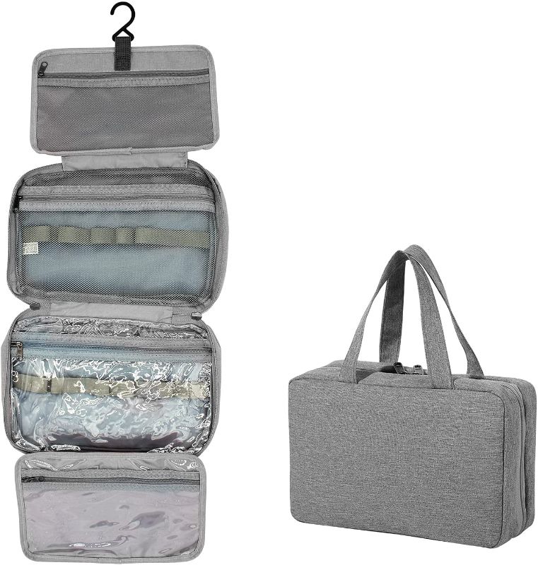 Photo 1 of TPMXEMR Premium Travel Hanging Toiletry Bag with Expandable Compartments for Cosmetics,Waterproof Large Cosmetic Make up Organizer for Accessories, Shampoo, Toiletries (Gray)
