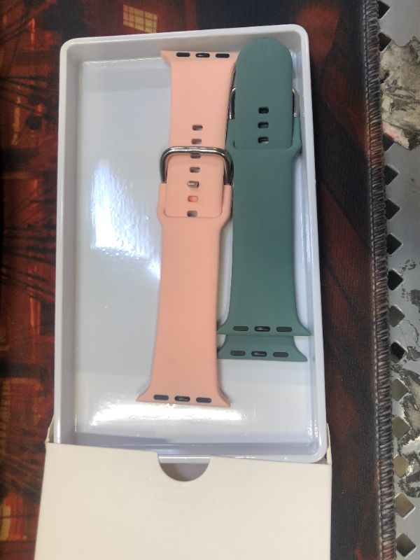 Photo 2 of eCamframe Sport Bands Compatible with Apple Watch Band 41mm 40mm 38mm, 2 Pack Waterproof Silicone Replacement iWatch bands Men Women Compatible with Series 7 6 5 4 3 2 1 & SE(PinkSand+Cactus)