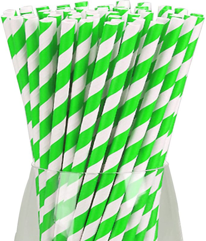 Photo 1 of 3 PACK - Paper Drinking Straws, 7.72 Inch Disposable Striped Straws, Natural Eco Friendly Biodegradable, Cute Cool Juices, Shakes, Cake Pops, Iced Coffee, Party Supplies And DIY Decorations -25 PCS Green&White