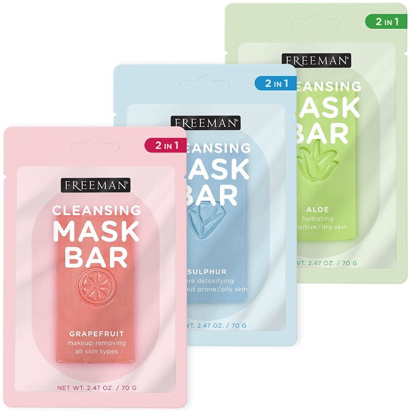 Photo 1 of Freeman Facial Mask Bar Bundle, For Pore Cleansing, Hydrating, and Makeup Removal, Infused with Sulphur, Aloe, Grapefruit, and Kaolin Clay3 Count