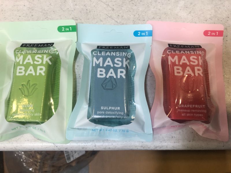 Photo 2 of Freeman Facial Mask Bar Bundle, For Pore Cleansing, Hydrating, and Makeup Removal, Infused with Sulphur, Aloe, Grapefruit, and Kaolin Clay3 Count