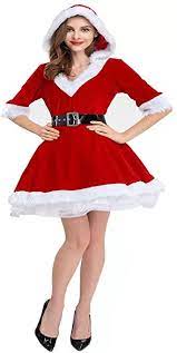 Photo 1 of  BULUOMU
2 Piece Costume Set Velvet Hooded Dress With Belt For Christmas,Elegant Santa Costume for Women. (XX-Large, Red)
