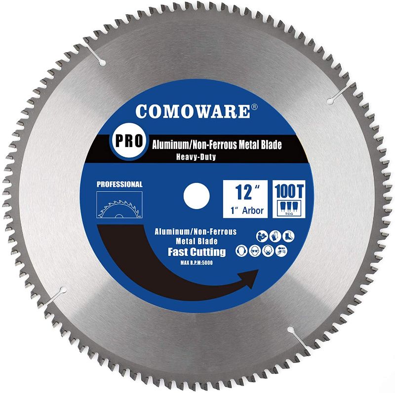 Photo 1 of 
COMOWARE Saw Blade- 12-inch 100 Tooth 1 inch Arbor Heavy Duty for Aluminum and Non Ferrous Metals
