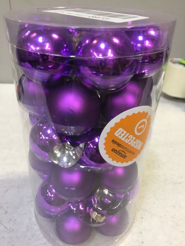 Photo 2 of 1.57" Christmas Ball Ornaments 36 Pcs Small Glass Christmas Tree Decorations Set Seamless Purple Christmas Ornaments Balls with Hanging Loop for Xmas Tree Holiday Party Wedding Decor