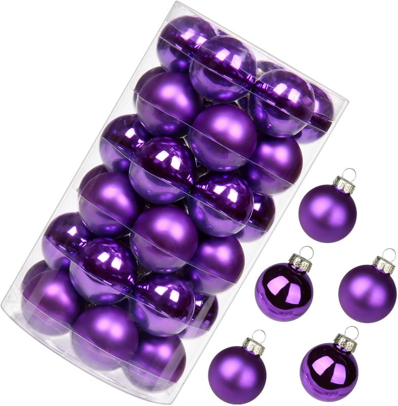 Photo 1 of 1.57" Christmas Ball Ornaments 36 Pcs Small Glass Christmas Tree Decorations Set Seamless Purple Christmas Ornaments Balls with Hanging Loop for Xmas Tree Holiday Party Wedding Decor