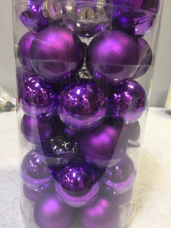 Photo 3 of 1.57" Christmas Ball Ornaments 36 Pcs Small Glass Christmas Tree Decorations Set Seamless Purple Christmas Ornaments Balls with Hanging Loop for Xmas Tree Holiday Party Wedding Decor