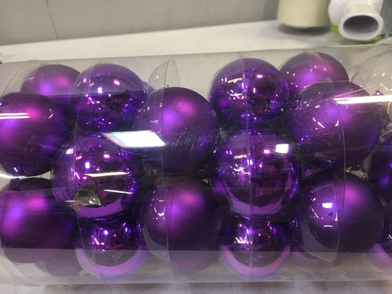 Photo 2 of 1.57" Christmas Ball Ornaments 36 Pcs Small Glass Christmas Tree Decorations Set Seamless Purple Christmas Ornaments Balls with Hanging Loop for Xmas Tree Holiday Party Wedding Decor