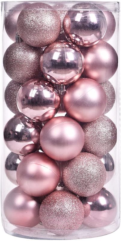 Photo 1 of 30ct Christmas Ball Ornaments, 2.36" Shatterproof Christmas Tree Decorations, Perfect Hanging Ball for Indoor/Outdoor Holiday Wedding Party Decor (Pink, rose gold)