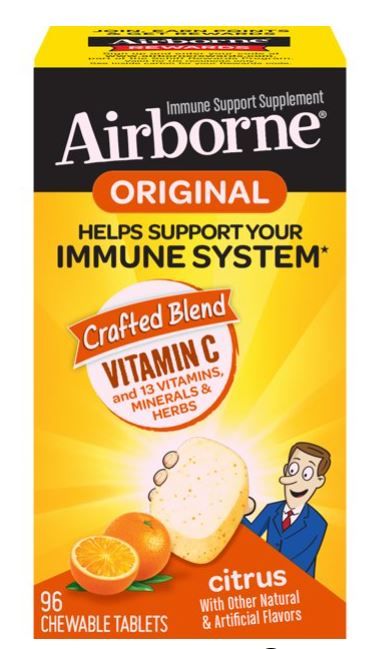 Photo 1 of Airborne Vitamin C Chewable Tablets, Citrus - 96 ct
Expires: March 2022