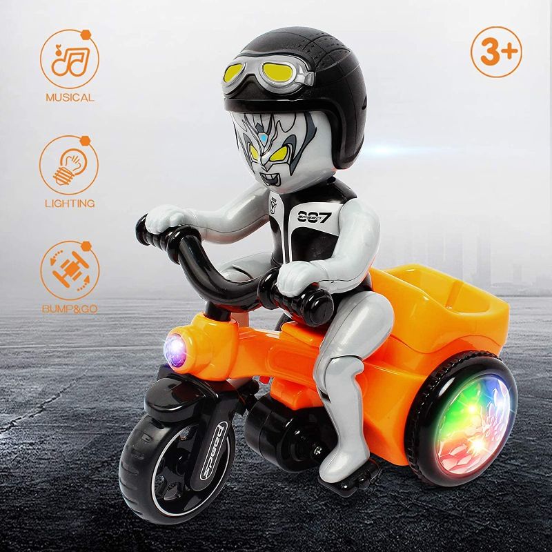 Photo 1 of MOSTOP Children Mini Stunt Car 360 Degree Rotation 3 Wheeled Electric Tricycle Toy Mini Motorcycle Vehicle with Music & Light for Kids
