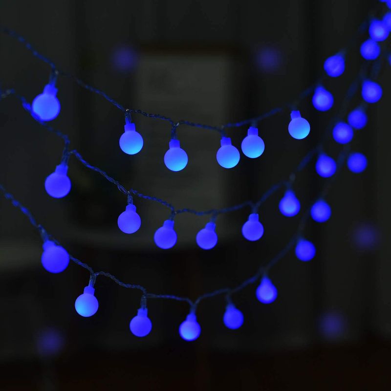 Photo 1 of 16.4FT 50-LED Mini Globe String Lights, Battery Operated, Fairy String Lights, 8 Modes, Decor for Indoor Outdoor Party Wedding Christmas Tree Tapestry Garden (Blue)
