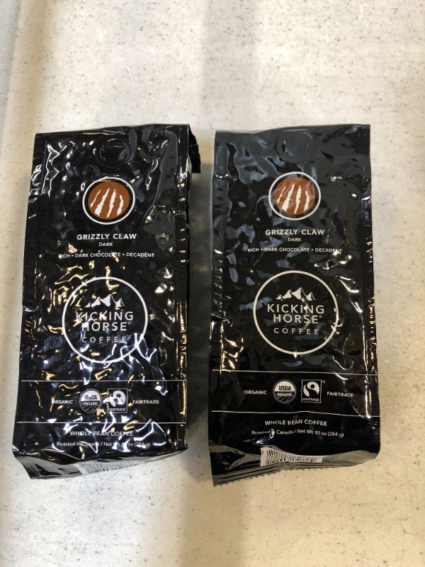 Photo 2 of Kicking Horse Coffee, Grizzly Claw, Dark Roast, Whole Bean, 10 Oz - Certified Organic, Fairtrade, Kosher Coffee -- 2 PCK
EXP MARCH 15 2022
