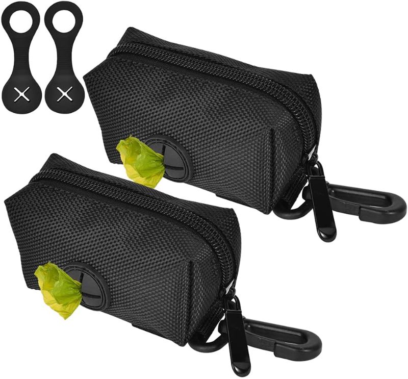 Photo 1 of 2PACKS Dog Poop Bag Dispener, Dog Waste Bag Dispenser Fits Any Dog Leash, Portable Leash Attachment for Walking Dog, Include Silicone Dog Poop Bag Holder, Black
