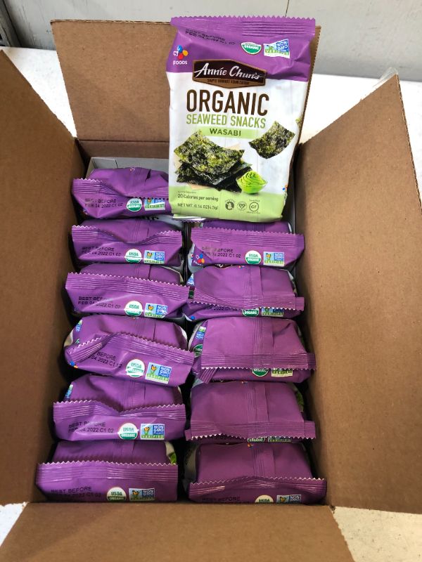 Photo 2 of ANNIE CHUN'S, Seaweed Snk, Og2, Wasabi, Pack of 12, Size .16 OZ, (Gluten Free GMO Free Vegan 95%+ Organic)
EXP 02/04/2022