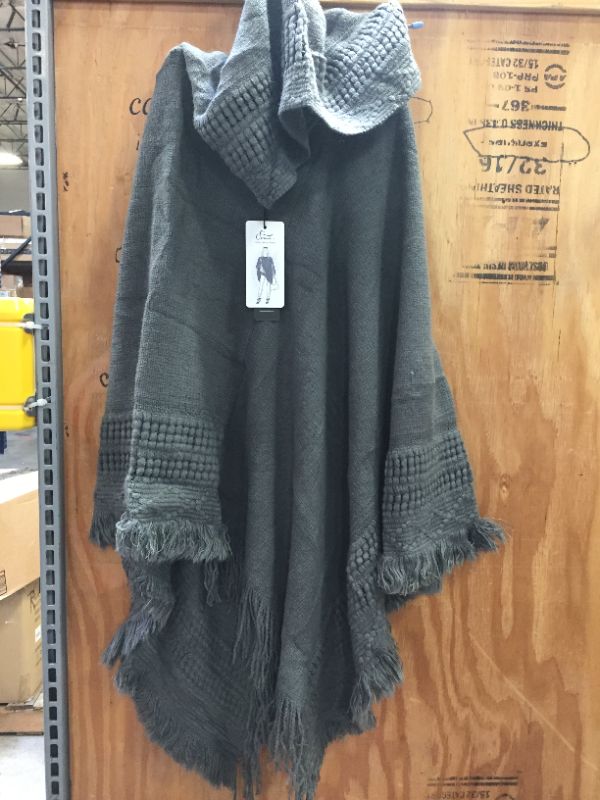 Photo 1 of FERAND WOMENS HOODED CAPE WITH FRINGED HEM CROCHET PONCHO KNITTING-GREY -Unknow  size 