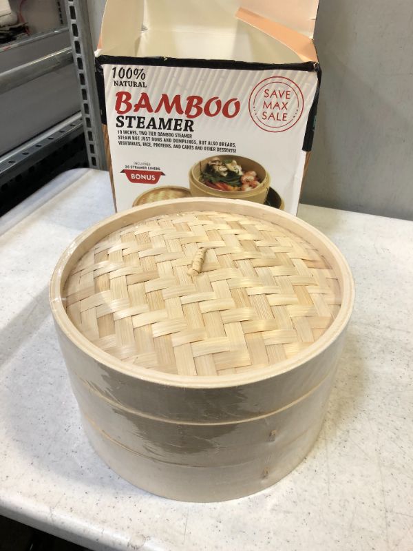 Photo 2 of bamboo steamer 10.1 inch – 2 tiers steamer basket, vegetable steamer with 20 wax paper – dumpling steamer, bamboo steamer basket for making dumplings, vegetables, chicken, fish, Dim Sum
