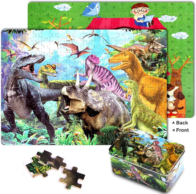 Photo 1 of KULARIWORLD Wooden Jigsaw Puzzles for Kids 200 Piece Dinosaur Puzzle Toy Xmas Gifts for Kid Boys and Girls Intellectual Educational Games Fun Family Toys
