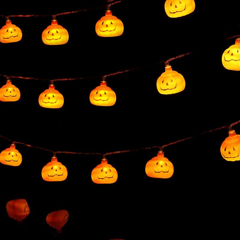Photo 1 of BUCLA Halloween Pumpkin String Lights, Holiday Lights for Indoor Outdoor Decor, Waterproof battery box, 8 Modes Steady/Flickering Lights(10 feet/pack, 20 Pumpkins/pack, 2 packs/box)
