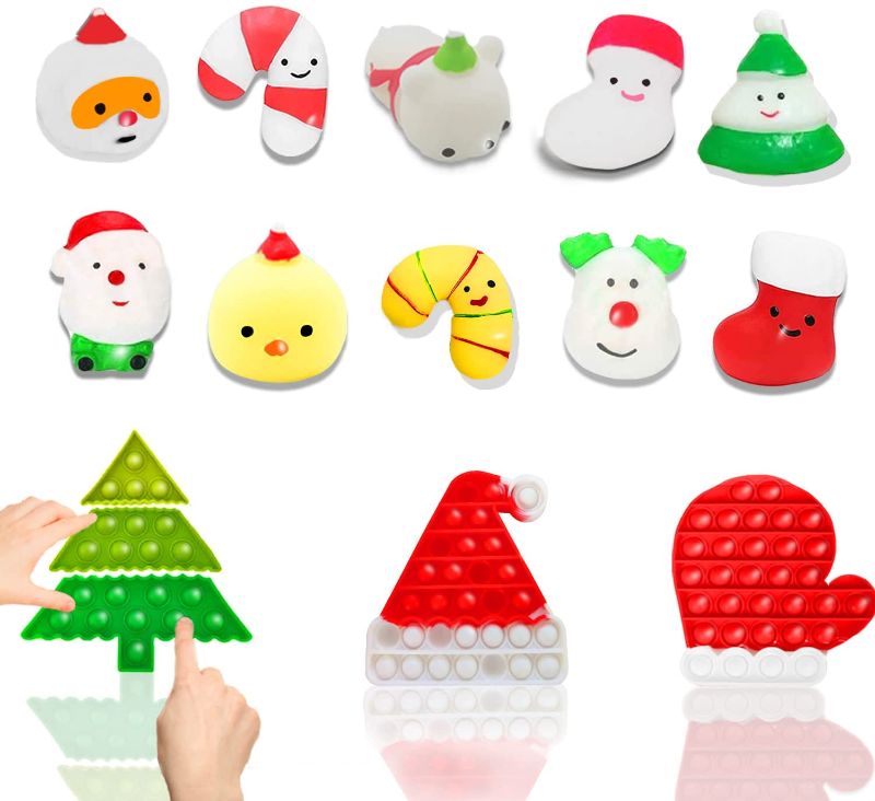 Photo 1 of AUBESTKER 15pcs Pop Sound Fidget Toys with Christmas 2022 Squishy Toys, Push Pop Bubble Fidget Popping Sensory Toy Gifts for Kids Adults, Fidget Poppers Stress Toys 3 Shape Pop Toys Tree Hat Glove
