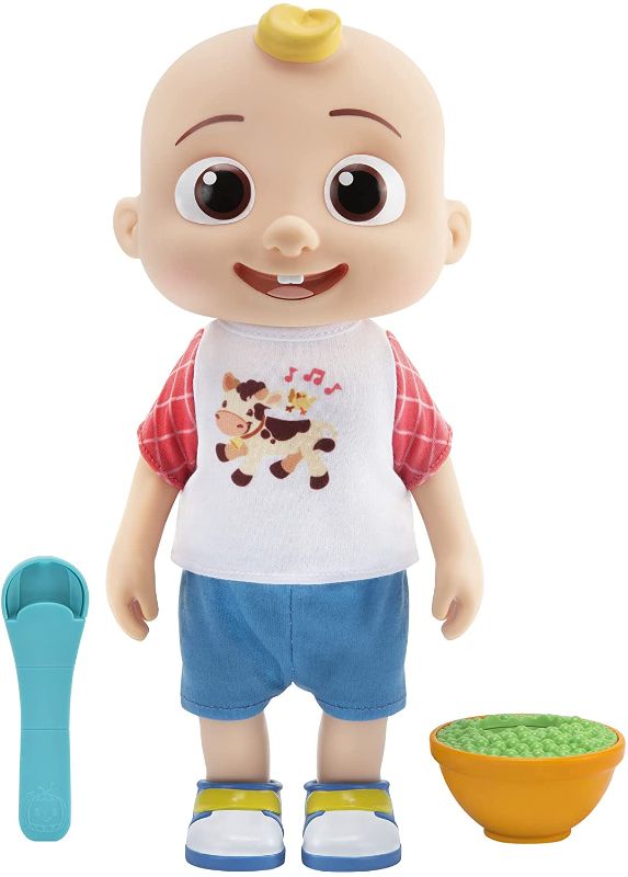 Photo 1 of CoComelon Deluxe Interactive JJ Doll - Includes JJ, Shirt, Shorts, Pair of Shoes, Bowl of Peas, Spoon- Toys for Preschoolers - Amazon Exclusive Outfit