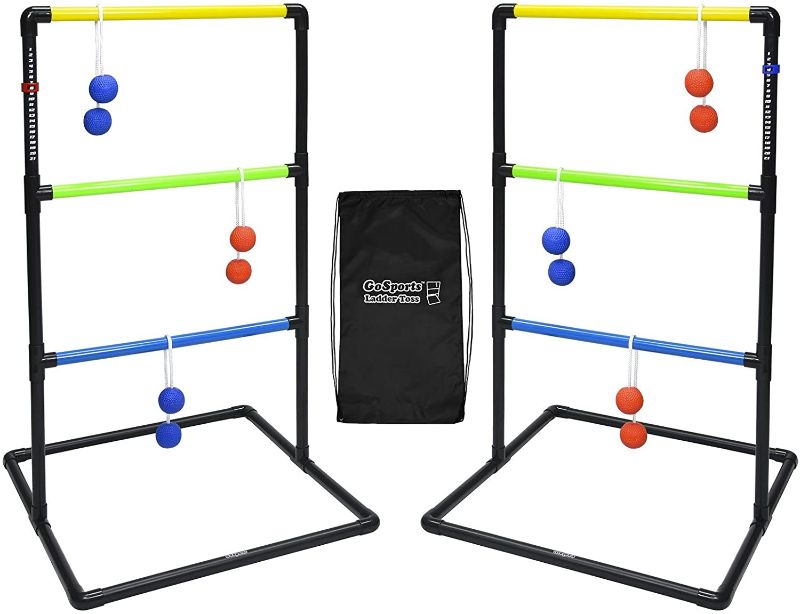 Photo 1 of GoSports Pro Grade Ladder Toss Indoor/Outdoor Game Set with 6 Soft Rubber Bolo Balls, Travel Carrying Case
