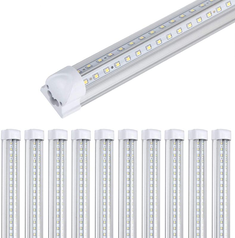 Photo 1 of 8FT LED Shop Light Fixture, 10 Pack T8 Integrated LED Tube Lights, 72W 9500LM 6500K High Output Clear Cover, V Shape 270 Degree LED Lighting for Garage Warehouse, Upgraded Shop Lights Plug and Play
