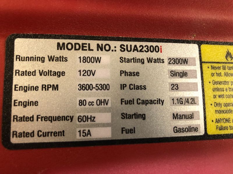 Photo 3 of A-iPower SUA2300i 2300W Digital Inverter Generator
