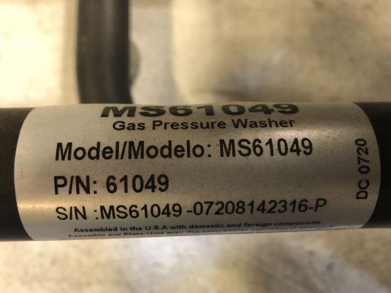 Photo 1 of simpson 3300 psi model ms61049 pressure washer 
