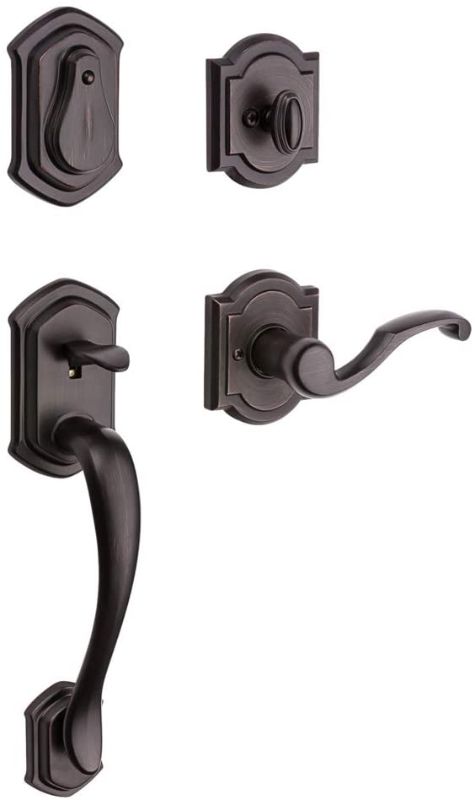 Photo 1 of Baldwin Medina Single Cylinder Front Door Handleset Featuring SmartKey Security in Venetian Bronze, Prestige Series with Traditional Door Hardware and Madrina Lever
