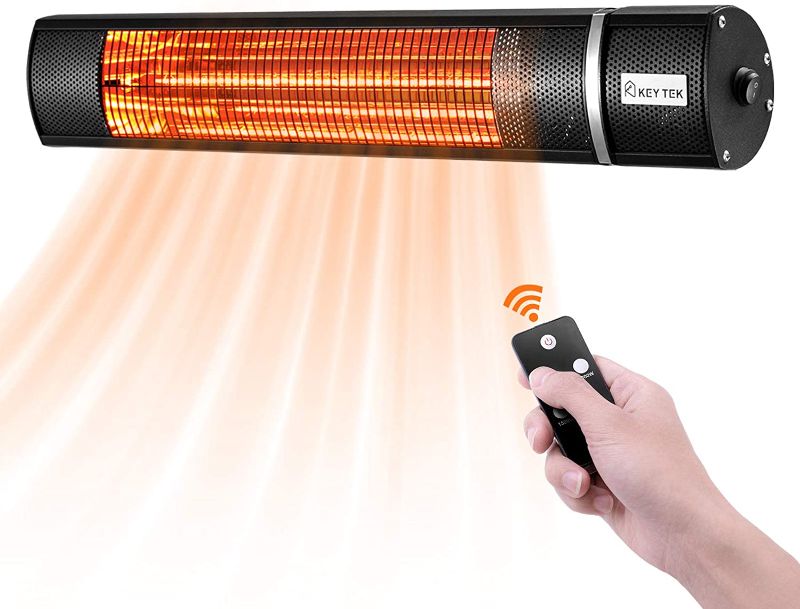 Photo 1 of KEY TEK Wall-Mounted Patio Heater Electric Infrared Heater Indoor/Outdoor Heater Electric for Garage Backyard Wall Patio Heater Waterproof with Remote Control Golden Tube for Fast Heating, Black
