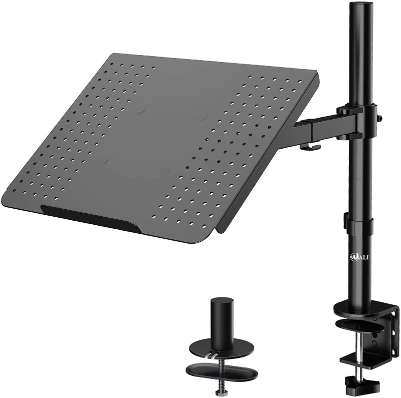 Photo 1 of WALI Laptop Tray Desk Mount for 1 Laptop Notebook up to 17 inch, Fully Adjustable, 22 lbs Capacity with Vented Cooling Platform Stand (M00LP)
