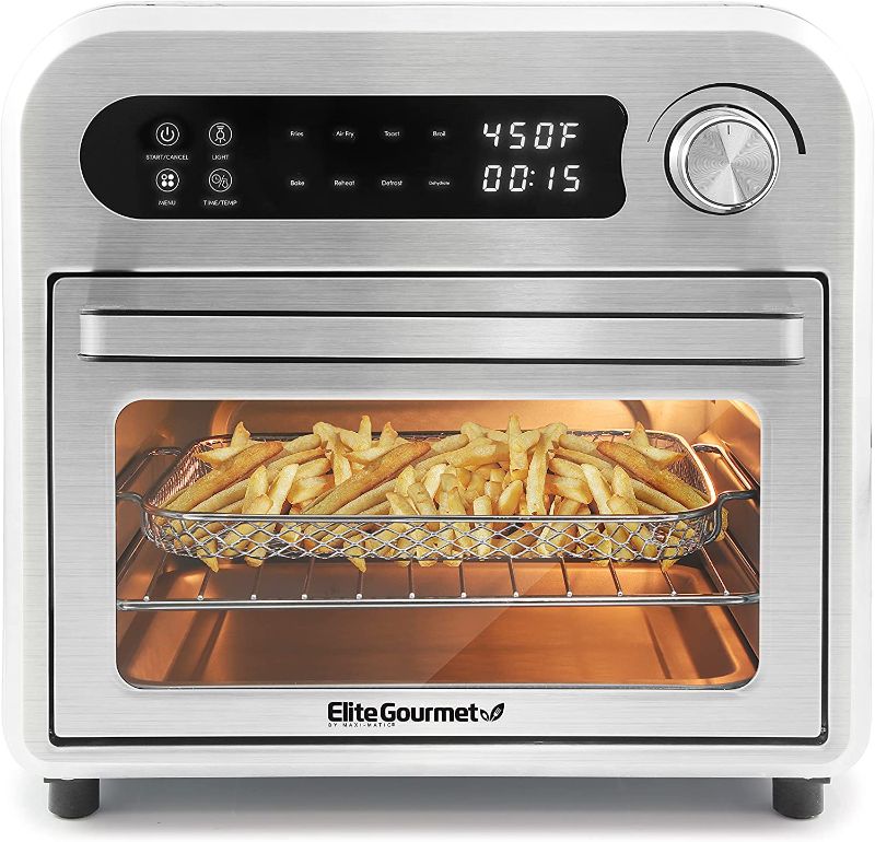 Photo 1 of Elite Gourmet Maxi-Matic EAF1010D Programmable 10L Fryer Convection Countertop Oven, Temperature + Timer Controls, Bake, Toast, Broil, Air Fry, 10.5 Qt, Stainless Steel