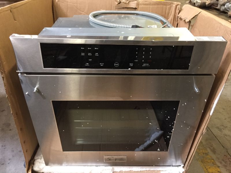 Photo 2 of Empava 30-in Self-cleaning Convection Single Electric Wall Oven (Stainless Steel)
Model #EMPV-30WO03
(( OPEN BOX ))\
** MISSING ACCESSORIES,  DAMAGED, AND NON-FUNCTIONAL **