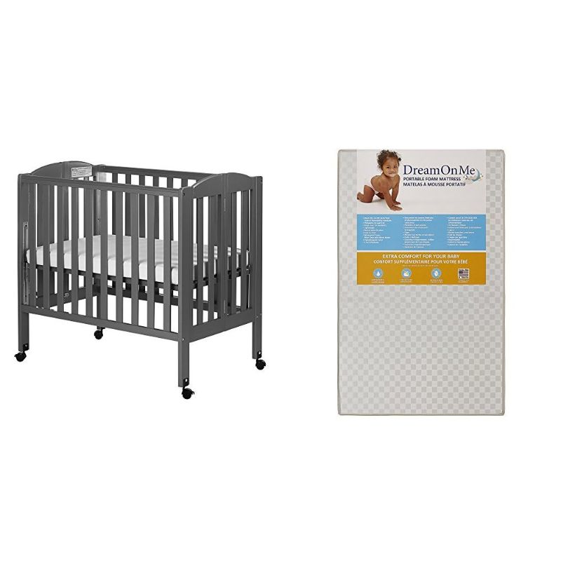 Photo 1 of Dream On Me 3 in 1 Portable Folding Stationary Side Crib with Dream On Me 3 Portable Crib Mattress, White