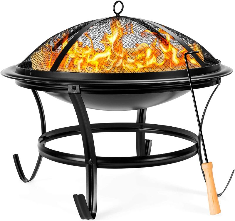 Photo 1 of 22-inch Outdoor Patio Steel Fire Pit Bowl BBQ Grill for Backyard, Camping, Picnic, Bonfire, Garden w/Spark Screen Cover, Log Grate, Poker