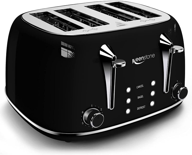 Photo 1 of 4 Slice Bagel Toaster Retro Stainless Steel Toasters with High Lift Lever, 4 Extra Wide Slots, 6 Shade Settings, Bagel Defrost Cancel Function, Dual Control Panels, Removal Crumb Tray, Black