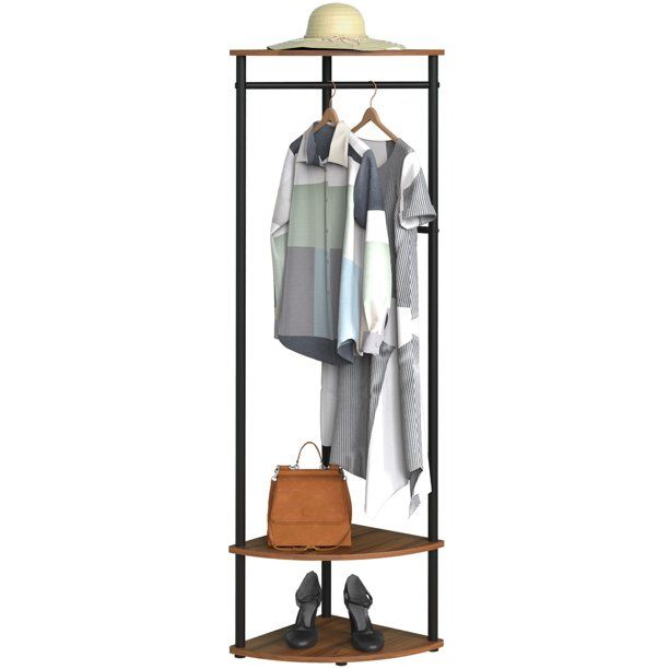 Photo 1 of Corner Hall Tree Coat Rack with 3 Shelf,4 Detachable Hooks for Coat, Caps and Bag
