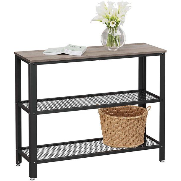 Photo 1 of Console Table Entry Table with Double Mesh Shelves for Entryway, Industrial Sofa Table Foyer Table for Front Hall, Hallway, Sofa, Couch, Living Room, Coffee Bar, Kitchen, Rustic
