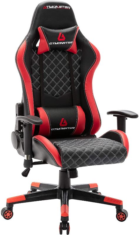 Photo 1 of GTMONSTER Racing Style Video Gaming Chair, Reclining Ergonomic Leather Office Computer Game Chair, Swivel Gaming Chairs, in Red
