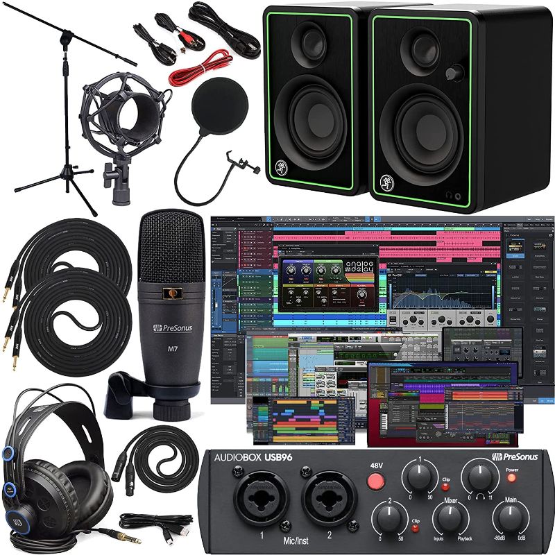 Photo 1 of Presonus AudioBox 96 Audio Interface-Full Studio Bundle with Studio One Artist Software Pack w/Mackie CR3 Pair Studio Monitors and 1/4” Instrument Cables