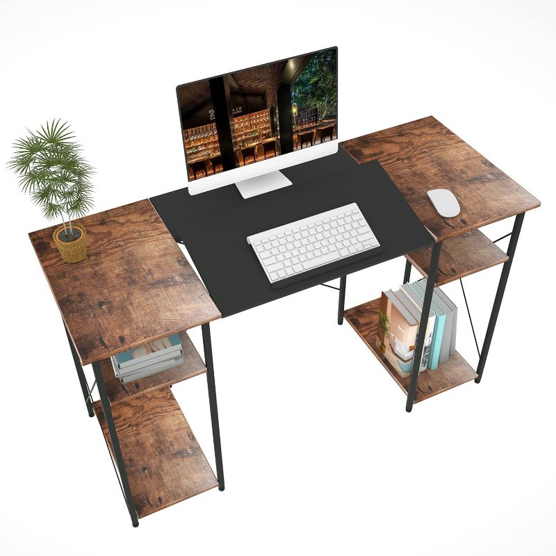 Photo 1 of Desk with Storage Shelves with Adjustable Tiltable Tabletop, Metal Frame Rustic Brown 47inch