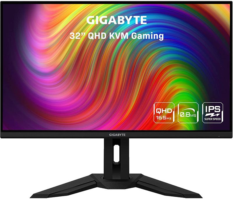 Photo 1 of GIGABYTE M32Q 32" 165Hz Gaming Monitor, 2560 x 1440 SS IPS Display, 0.8ms (MPRT) Response Time, 9?4% DCI-P3, VESA Display HDR400, FreeSync Premium, 1x Display Port 1.2, 2X HDMI 2.0---MISSING POWER CORD-----SCREEN IS DIRTY----