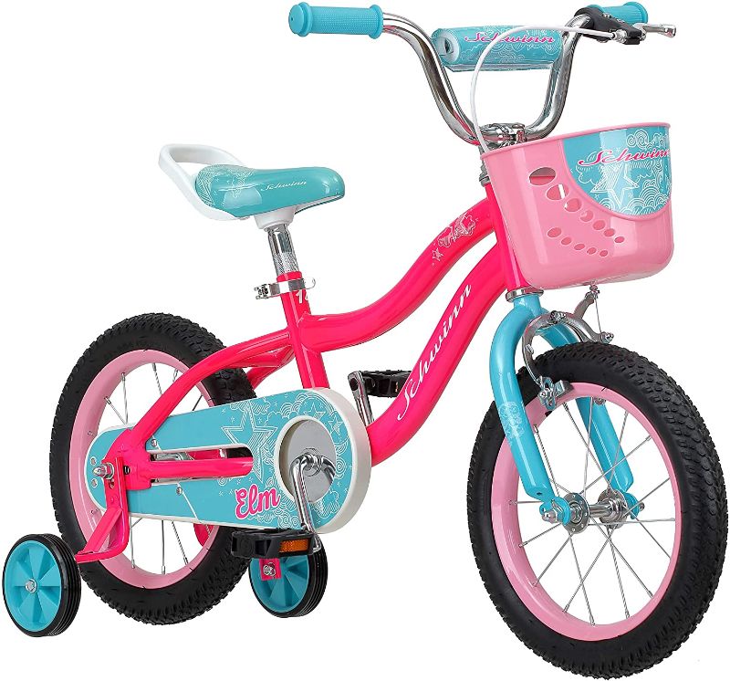 Photo 1 of Schwinn Elm Girls Bike for Toddlers and Kids, 12, 14, 16, 18, 20 inch wheels for Ages 2 Years and Up, Pink, Purple or Teal, Balance or Training Wheels, Adjustable Seat
