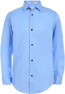 Photo 1 of Calvin Klein Boys' Long Sleeve Sateen Dress Shirt, Style with Buttoned Cuffs & Shirttail Hem
